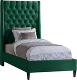 Fritz Velvet Bed - Elegant Contemporary Wingback Design with Dramatic Tufted Headboard & Nailheads