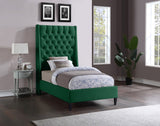 Fritz Velvet Bed - Elegant Contemporary Wingback Design with Dramatic Tufted Headboard & Nailheads