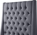 Fritz Velvet Bed - Elegant Contemporary Wingback Design with Dramatic Tufted Headboard & Nailheads