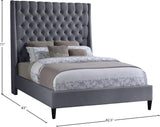 Fritz Velvet Bed - Elegant Contemporary Wingback Design with Dramatic Tufted Headboard & Nailheads