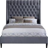 Fritz Velvet Bed - Elegant Contemporary Wingback Design with Dramatic Tufted Headboard & Nailheads
