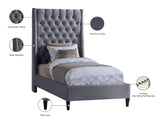 Fritz Velvet Bed - Elegant Contemporary Wingback Design with Dramatic Tufted Headboard & Nailheads