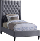 Fritz Velvet Bed - Elegant Contemporary Wingback Design with Dramatic Tufted Headboard & Nailheads