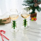Crystal Green Christmas Tree Wine Glasses - Set of 2, 10oz
