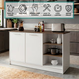 Ginger Kitchen Island with Spacious Countertop, Three Open Storage Shelves, Dual Cabinet Doors with Interior Shelves and Functional Floorstanding Design for Enhanced Organization, Meal Prep Efficiency and Modern Kitchen Appeal