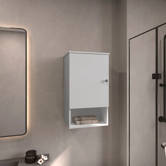 TUHOME Bathbi Medicine Cabinet with Single Door, Two Interior Shelves and Open Storage Shelf, Wall-Mounted Space-Saving Design for Organized Bathroom Essentials, Practical Everyday Functionality for Modern Home Use