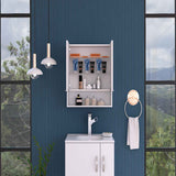 Tuhome Jaspe Mirror Cabinet with Three Internal Shelves, One Open Shelf, Double Door Cabinet, Elegant White Finish for Bathroom Storage