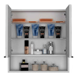 Tuhome Jaspe Mirror Cabinet with Three Internal Shelves, One Open Shelf, Double Door Cabinet, Elegant White Finish for Bathroom Storage