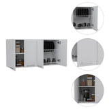 Tuhome 120 Four-Door Wall Cabinet in White with Spacious Storage and Metal Dish Rack for Kitchen, Garage, or Mudroom
