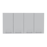 Tuhome 120 Four-Door Wall Cabinet in White with Spacious Storage and Metal Dish Rack for Kitchen, Garage, or Mudroom