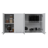 Tuhome 120 Four-Door Wall Cabinet in White with Spacious Storage and Metal Dish Rack for Kitchen, Garage, or Mudroom