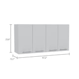 Tuhome 120 Four-Door Wall Cabinet in White with Spacious Storage and Metal Dish Rack for Kitchen, Garage, or Mudroom