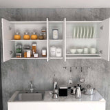 Tuhome Portofino 150 Wall Cabinet with Double Doors, Two External Shelves, Two Interior Shelves, Built-in Dish Rack