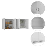 Tuhome Portofino 150 Wall Cabinet with Double Doors, Two External Shelves, Two Interior Shelves, Built-in Dish Rack