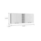 Tuhome Portofino 150 Wall Cabinet with Double Doors, Two External Shelves, Two Interior Shelves, Built-in Dish Rack