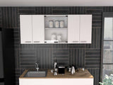 Tuhome Superior 150 Wall Cabinet with Glass, Four Interior Shelves, Two Double Doors, Built-in Dish Rack, Modern Design for Kitchen Storage and Organization