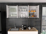Tuhome Superior 150 Wall Cabinet with Glass, Four Interior Shelves, Two Double Doors, Built-in Dish Rack, Modern Design for Kitchen Storage and Organization