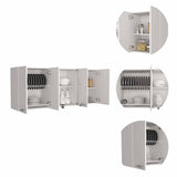 Tuhome Superior 150 Wall Cabinet with Glass, Four Interior Shelves, Two Double Doors, Built-in Dish Rack, Modern Design for Kitchen Storage and Organization