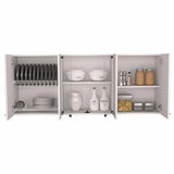 Tuhome Superior 150 Wall Cabinet with Glass, Four Interior Shelves, Two Double Doors, Built-in Dish Rack, Modern Design for Kitchen Storage and Organization