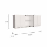 Tuhome Superior 150 Wall Cabinet with Glass, Four Interior Shelves, Two Double Doors, Built-in Dish Rack, Modern Design for Kitchen Storage and Organization