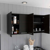 Tuhome 120 Four-Door Wall Cabinet in White with Spacious Storage and Metal Dish Rack for Kitchen, Garage, or Mudroom