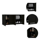 Tuhome 120 Four-Door Wall Cabinet in White with Spacious Storage and Metal Dish Rack for Kitchen, Garage, or Mudroom