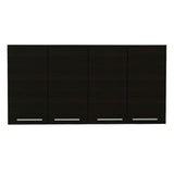 Tuhome 120 Four-Door Wall Cabinet in White with Spacious Storage and Metal Dish Rack for Kitchen, Garage, or Mudroom