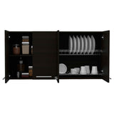 Tuhome 120 Four-Door Wall Cabinet in White with Spacious Storage and Metal Dish Rack for Kitchen, Garage, or Mudroom