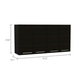 Tuhome 120 Four-Door Wall Cabinet in White with Spacious Storage and Metal Dish Rack for Kitchen, Garage, or Mudroom