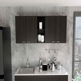 Tuhome Portofino 150 Wall Cabinet with Double Doors, Two External Shelves, Two Interior Shelves, Built-in Dish Rack