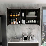 Tuhome Portofino 150 Wall Cabinet with Double Doors, Two External Shelves, Two Interior Shelves, Built-in Dish Rack