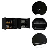 Tuhome Portofino 150 Wall Cabinet with Double Doors, Two External Shelves, Two Interior Shelves, Built-in Dish Rack