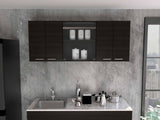 Tuhome Superior 150 Wall Cabinet with Glass, Four Interior Shelves, Two Double Doors, Built-in Dish Rack, Modern Design for Kitchen Storage and Organization