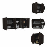 Tuhome Superior 150 Wall Cabinet with Glass, Four Interior Shelves, Two Double Doors, Built-in Dish Rack, Modern Design for Kitchen Storage and Organization