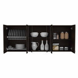 Tuhome Superior 150 Wall Cabinet with Glass, Four Interior Shelves, Two Double Doors, Built-in Dish Rack, Modern Design for Kitchen Storage and Organization