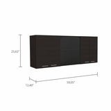 Tuhome Superior 150 Wall Cabinet with Glass, Four Interior Shelves, Two Double Doors, Built-in Dish Rack, Modern Design for Kitchen Storage and Organization