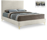 Geri Black Velvet Bed with Stylish Piping & Dual Gold/Chrome Legs for Contemporary Elegance