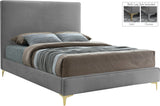 Geri Black Velvet Bed with Stylish Gold & Chrome Legs, Piped Headboard for Modern Elegance