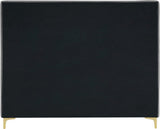 Geri Black Velvet Bed with Stylish Gold & Chrome Legs, Piped Headboard for Modern Elegance