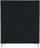 Geri Black Velvet Bed with Stylish Gold & Chrome Legs, Piped Headboard for Modern Elegance