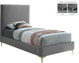 Geri Black Velvet Bed with Stylish Gold & Chrome Legs, Piped Headboard for Modern Elegance