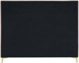 Geri Black Velvet Bed with Piping and Gold & Chrome Legs for a Stylish Contemporary Bedroom Design