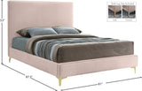 Geri Black Velvet Bed with Piping and Gold & Chrome Legs for a Stylish Contemporary Bedroom Design