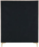 Geri Black Velvet Bed with Piping and Gold & Chrome Legs for a Stylish Contemporary Bedroom Design