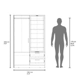 Seville High Multifunctional Armoire Wardrobe Storage Console Featuring Full-Length Integrated Mirror Door One Access Cabinet and Two Smooth-Gliding Drawers for Practical and Stylish Bedroom Organization