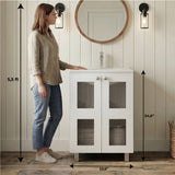 Haysi Bathroom Vanity Cabinet with 2 frosted glass Doors, Resin Sink and 2 Interior Shelves Cabinet, Compact Vintage and Modern Bathroom Vanity