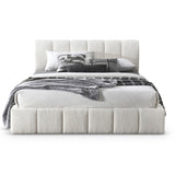 Hilar White Boucle Platform Bed King Size