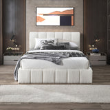 Hilar White Boucle Platform Bed Queen Size