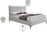 Hunter Contemporary Linen Textured Fabric Bed with Deep Tufted Headboard and Matte Black Legs