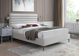 Hunter Contemporary Linen Textured Fabric Bed with Deep Tufted Headboard and Matte Black Legs